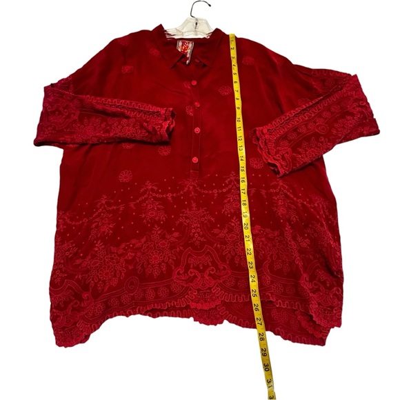Johnny Was Antik Lace Collared Long Sleeve Blouse Red embroidered fairy whimsy M - Picture 9 of 16
